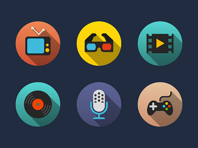 Multimedia Flat Icons 3d app flat game controller icons media mic modern multimedia play ui vinyl