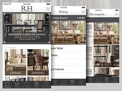 RH App furniture ios mobile