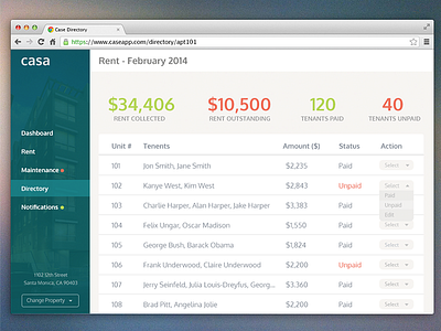 Casa dashboard landlord management system