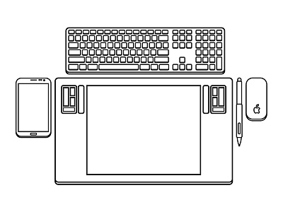 Workspace intuos3 keyboard mouse note2 position smartphone tablet workspace