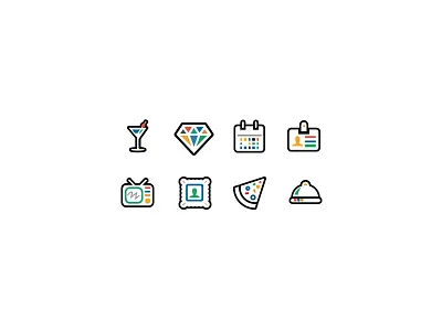 Colored Icons badge calendar diamonds drink food icon icons man pizza stamp tv user