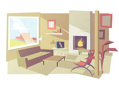 Set Design 50s colour digital illustration interior set vector