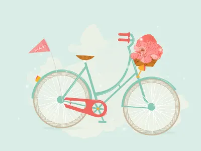 Bike bike bycicle flat flower icon illustration retro vintage watercolor