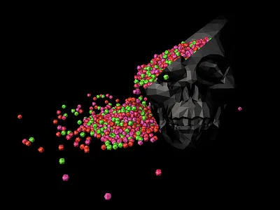 Poly Spill dayglow geo neon poly skull