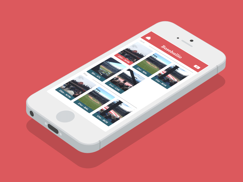 Baseballio App achievements animation app baseball gif ios menu mobile red simple thesis ui