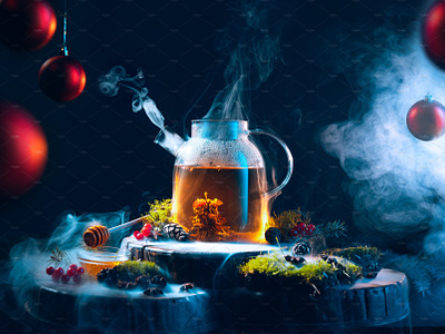 Magic of new year's eve. Tea pot