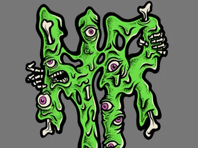 HEADRUSH design handmade headrush lettering skateboard toxic zombie