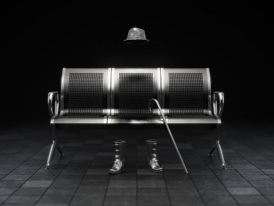 Lonely 3d c4d chair. hat chrome cinema 4d metal vray