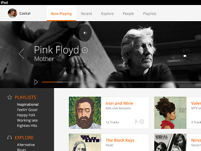 Music Player UI interface mp3 music pink floyd play player stop ui ux