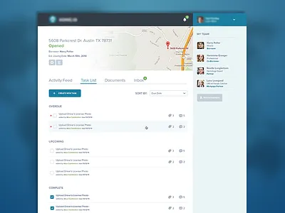 Real Estate Application 01 attachments balderdash blue comments desktop list overdue real estate sidebar task list upcoming