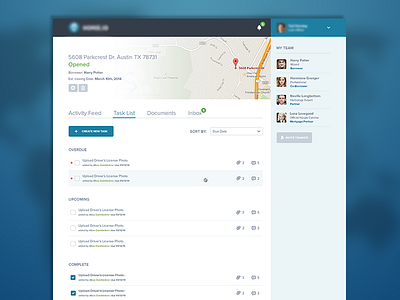 Real Estate Application 01 attachments balderdash blue comments desktop list overdue real estate sidebar task list upcoming