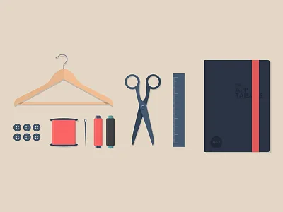 Tailors book button diary flat hanger leather needle ruler scissors spool tailors thread