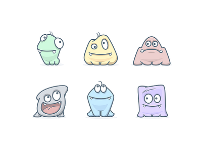 Monsters avatars character colors cute emotion eyes game icons illustration monsters smile vector