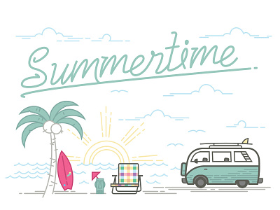 Summer Time clean flat line art summertime surfer van