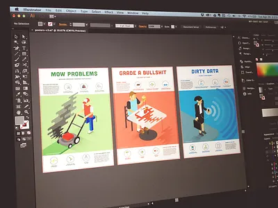 Hidden Pollution Poster Series cheeseburgers cloud computing icons illustration information isometric mowing pollution