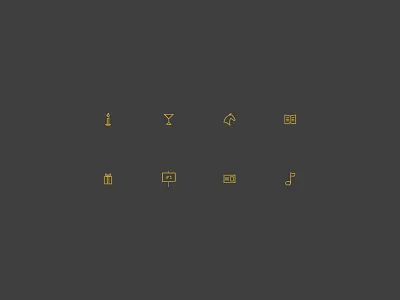 Icons auction book candle card cocktail gift horse icons line line art music note notecard