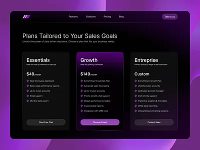 📊 SalesPulse - Pricing Plan Page dark mode dashboard design desktop glass gradient landing page page plan pricing sales simple ui ux