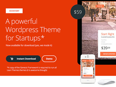 Kickstart clean flat startup theme wordpress