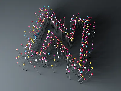 Pins 3d c4d cinema4d file letter n letterform pins render source source file
