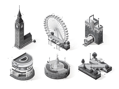 London big ben britain buckingham england eye fountain isometric london palace park tube typography