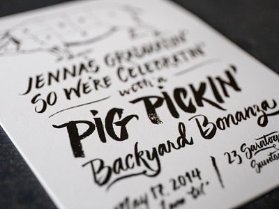 Pig Pickin' barbecue brush brush pen cookout fun hand lettering handmade handwriting handwritten invitation pig summer