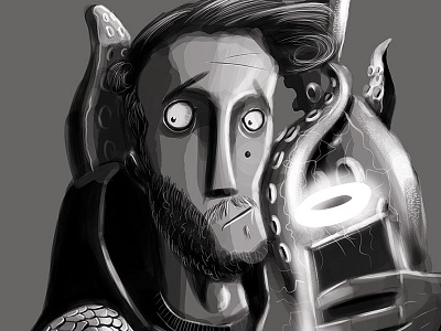 A drawing per day: 1# Autoretrato 1 aura cellphone drawing hair illustration man monster pahito tentacles