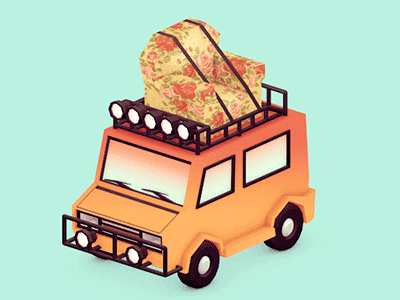 chugga chugga 3d animated gif lowpoly render sofa van