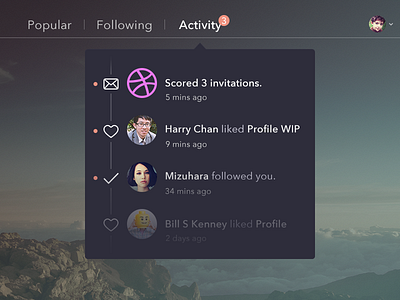 3 Dribbble Invitations activity design dribbble flat graph invitation invite notification ui web