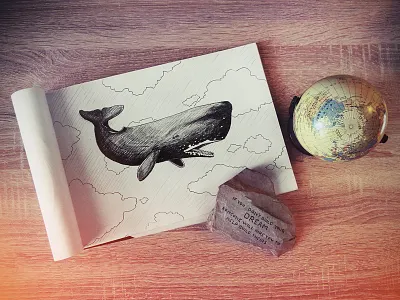 Whale in the sky drawing globe illustration pencil rock sketch whale