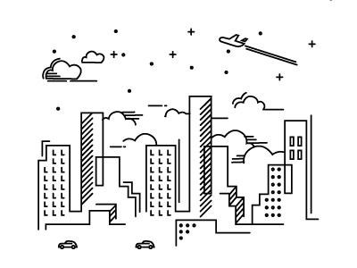 The City at Night abstract buildings cars city clouds illustration minimal night simple stars tattoo vector