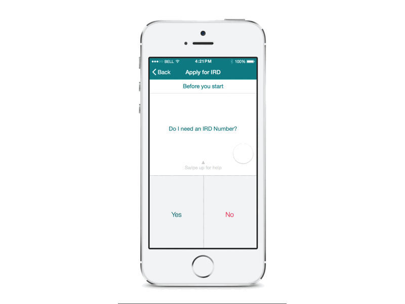 EasyIR UI (Swipe for Help) app facebook for help ird mockup origami prototype swipe ui