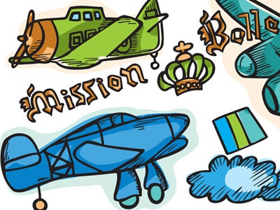 Old Planes fabric illustration print
