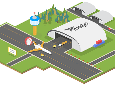 Team Mailjet has successfully landed airport illustration isometric mailjet plane