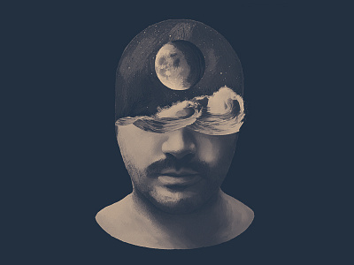 Lunar Tide beard drawing dumb etc face moon stars waves