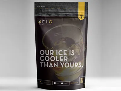 YELÖ Ice Resealable Packaging brand cube ice luxury miami package pouch premium sphere y yellow yelo