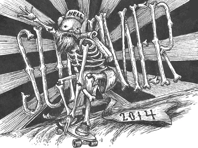 Summer art handmade illustration longboard pen skeleton sketch summer