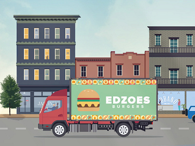 Flat Truck Mockup cars illustration logo mockup skyline street truck