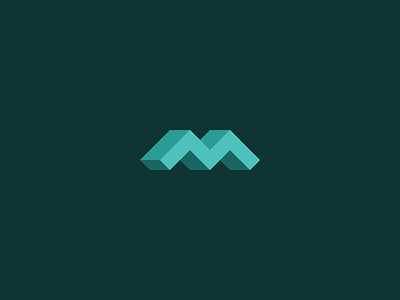 M 3d flat icon logo mark perspective simple teal unused