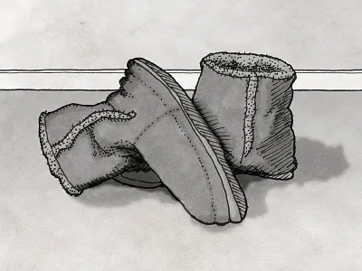 My wife's slippers black and white doodle illustration mockersons moleskine sketch slippers