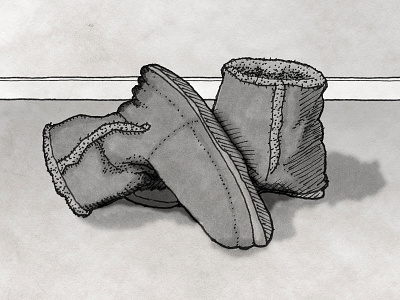 My wife's slippers black and white doodle illustration mockersons moleskine sketch slippers