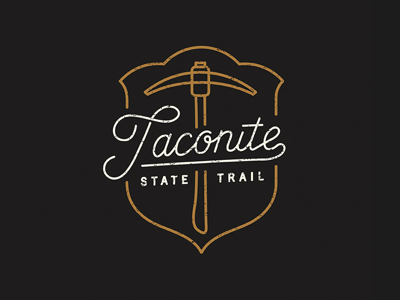 ArtCrank Poster Progress - Taconite State Trail artcrank axe bike biking handlettering illustration minnesota pickaxe poster script shield taconite