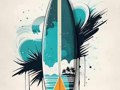 Nice board! beach illustration surf surfboard surfer surfing tropical watercolor