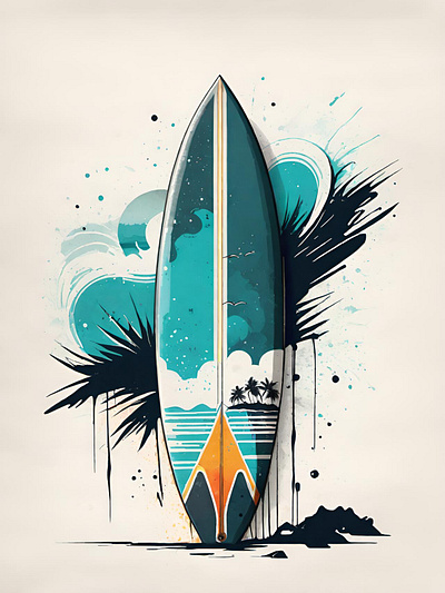 Nice board! beach illustration surf surfboard surfer surfing tropical watercolor