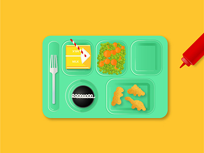 School Lunch! carrots chicken nuggets ketchup lunch lunch tray milk peas school top down