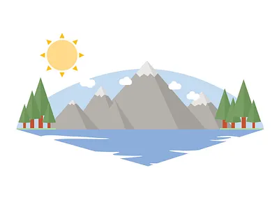 Nature Scene flat lake landscape mountains nature outdoors outside scene trees vector