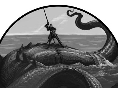 St George and the Dragon digital dragon etching illustration