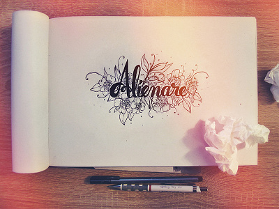 Alienation drawing flowers handwritten lettering pencil sketch type