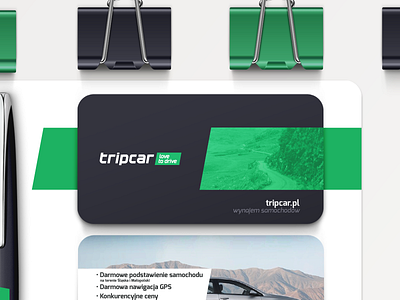 Tripcar branding business car card clip drive green identity letterhead logo love rental