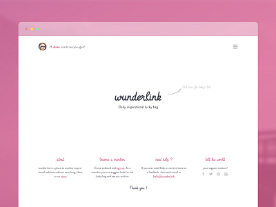 Something I'm working on footer inspiration minimal onepage pink playfull white whitespace