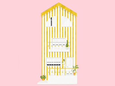 Striped House architecture building cactus door flat home house illustration plants stripes window yellow